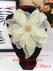 BNH3754 新款手工3D刺繡4層蕾絲水鑽與珠飾貼花，婚紗DIY配件，寬度：23cm/實際產品可能因光線、螢幕等因素而有輕微色差 - 淺黃 - 查看 8