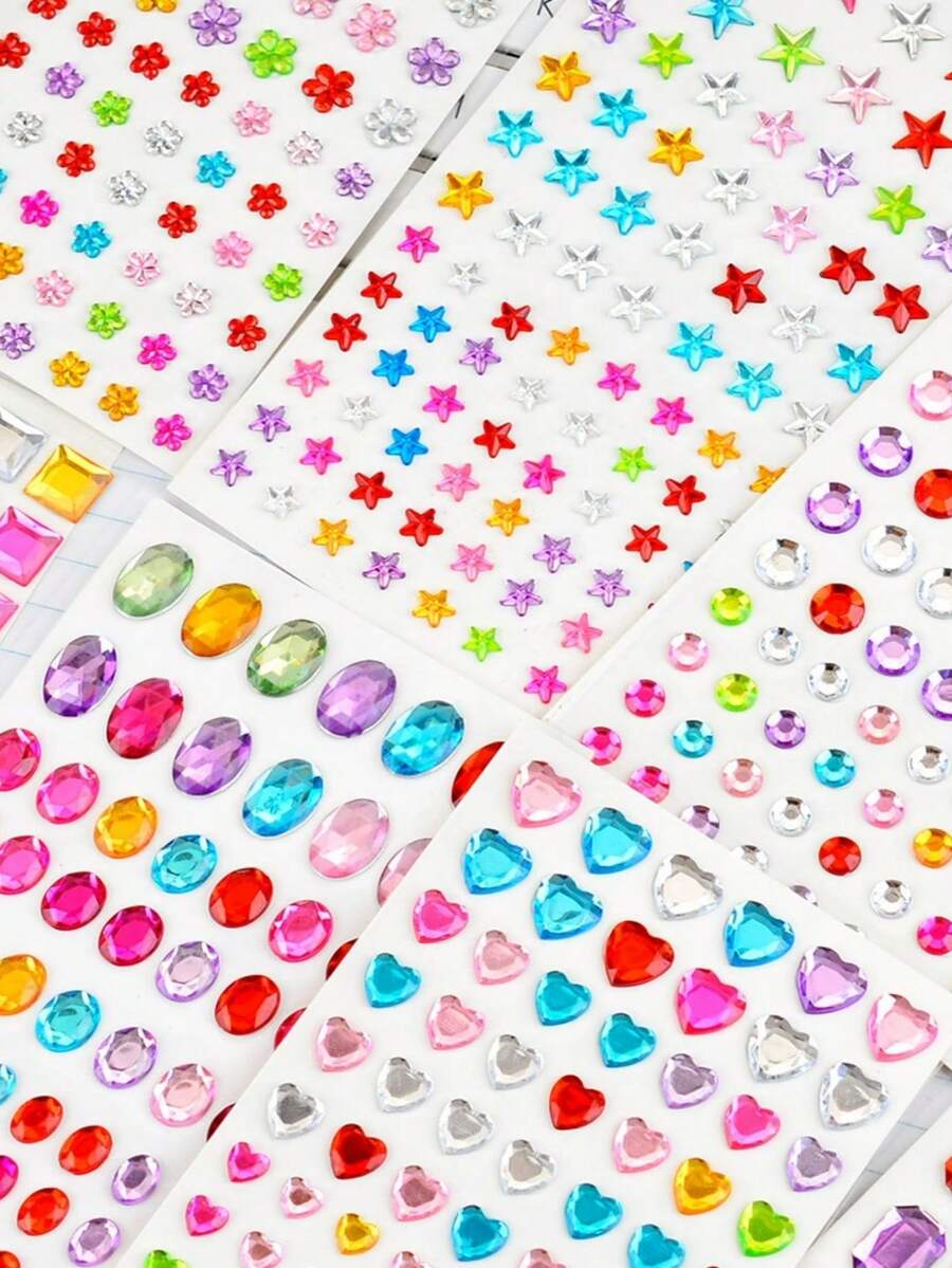 5pcs Colorful Resin Rhinestone Stickers Star Flower Heart Square Round Shape Suitable For Daily Performance Party Decoration Accessories (Rhinestone Color Random) - Multicolor - View 1