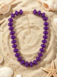 1pc European And American Bohemian Acrylic Round Flat Bead & Seed Bead Beaded Necklace For Women, Summer Beach Vacation - Handmade Abacus Bead Necklace - View 22