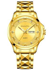 SUNKTA LIGE Men's Fashion Brand Watch Luminous Date Quartz Watch Water-Resistant Stainless Steel Band Luxury Minimalist Watch For Men - Gold - View 14