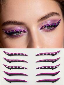 1pc Purple Black Rhinestone Eyeliner Face Decoration Sticker, Diamond Eyeliner Sticker, Reusable Eyeliner Sticker, Easy To Use, Suitable For Women's Makeup And Eye Decoration - 彩色 - 查看 10