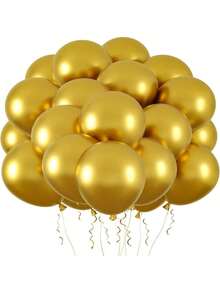 30個金色金屬感乳膠氣球，5/10/12英吋氦氣球附緞帶，適用於生日、婚禮、畢業典禮、嬰兒派對、新娘派對、聖誕節及其他場合 - 金色 - 查看 12