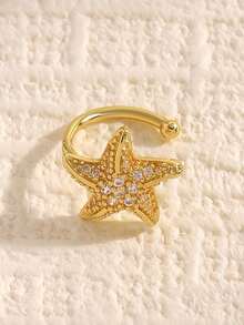 1件裝水鑽海星耳夾，免穿耳洞，時尚極簡休閒夏季百搭女款飾品，適合日常穿戴、派對、約會、旅行、海灘與海邊 - 金黃色 - 查看 3
