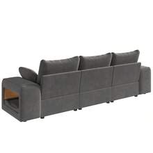 Modern 3-Seater Modular Sofa With Wide Armrests, Cloud Model, With Integrated Storage, Upholstered Pet Area And Two Cushions. Ideal For Living Rooms And Apartments. Gray Color. - 灰色 - 查看 7