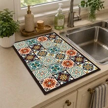 1pc Plaid Pattern Diatomaceous Earth Drying Mat, Non-Slip Heat-Resistant Absorbent Pad, Suitable For Kitchen Countertop, Coffee Machine, Tableware, Home Cafe Bar Party Decoration Placemat Gift - Multicolor - View 10