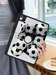 1 Piece: Black And White 3D Soccer Ball Print Acrylic Rotating Stand Case, Suitable For IPad 11 A16/10/9/8, Air 11 2026 (M4), Pro 11 2025, Full-Coverage Shockproof Corner Protection, Supports Automatic Wake/Sleep, Unisex, Suitable For Office/Study/Gift, Multi-Angle Support, Non-Magnetic Protective Case. - Black - View 4