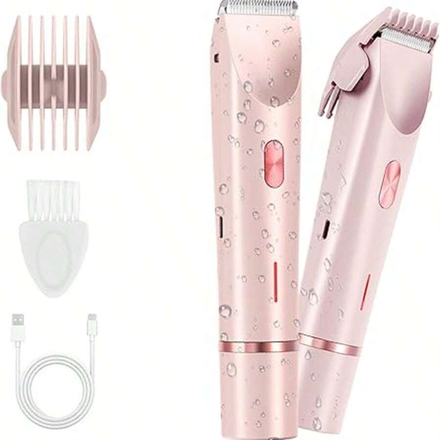 女性比基尼修剪器 雙頭毛髮修剪機 2合1比基尼刮鬍刀 配備陶瓷刀頭與 Type-C 充電埠 電動刮鬍刀 適用於私密處、腋下、腿部、手臂與臉部