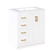 Bathroom Vanity Unit With 3 Drawers And A Side Shelf, Offering Ample Storage Space, Soft-Close Hinges And A Ceramic Basin, 76.5 * 46.5 * 84.5 Cm, White - White 1 - View 9