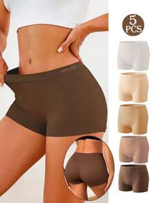 5pcs Mid-Waist Maillard Color Boys Shorts, Anti-Curling High Elastic Seamless Daily Sports Triangle Briefs - Multicolor - View 9