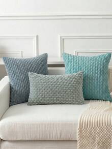 1pc/2pcs Bohemian Striped Pillow Covers (Pillow Inserts Not Included), Soft Plush Corduroy Solid Color Decorative Square Pillow Covers, Suitable For Holidays, Sofa, Bedroom, Bed, All Seasons Use. - Dusty Blue - View 7