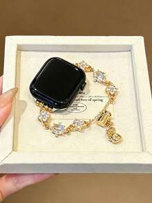 New Luxury Cross-Flower Watch Band For Apple Watch 38/40/41/42/44/45/46/49mm, Compatible With Ultra/SE 2/SE 1/Series 10/9/8/7/6/5/4/3/2/1 - White Gold Gemstone - View 3