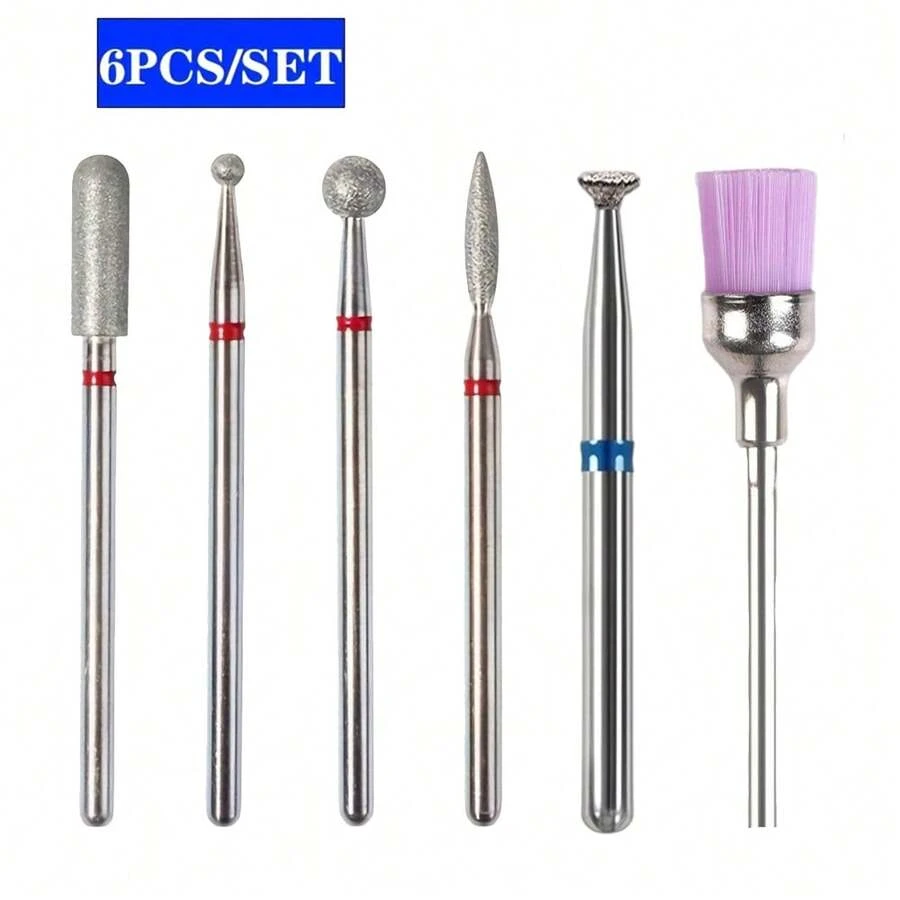 6 Pcs Diamond Nail Drill Bit Set, Suitable For Removing Acrylic And Gel Nails, Cuticle Filing, And Nail Shaping. Suitable For Both Home And Salon Use - Multicolor - View 1