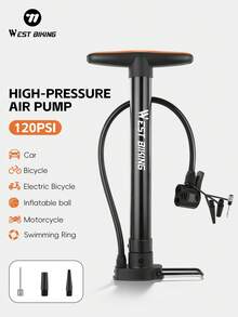 WEST BIKING 120psi Bicycle Pump, Lightweight And Portable, Stainless Steel Material, Durable, Suitable For Three Types Of Valves, Home Inflation Tool - Multicolor - View 1