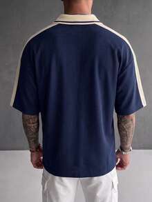 GRDR Men's Fashion Loose Short Sleeve T-Shirt | Exquisite Design | Summer Essential | Easy To Match | Show Off Your Style - Navy Blue - View 4