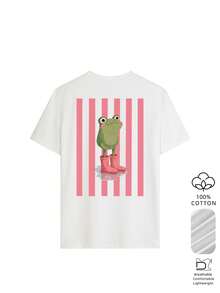 Camiseta de manga corta holgada con hombros caídos 100% algodón para mujer, tortuga acuarela fresca, top casual versátil blanco de verano - Blanco - Ver 2
