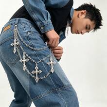 1pc Metal Pants Chain, Hip-Hop Luxury Style, Versatile Jeans Hanging Chain Accessory - Silver - View 2