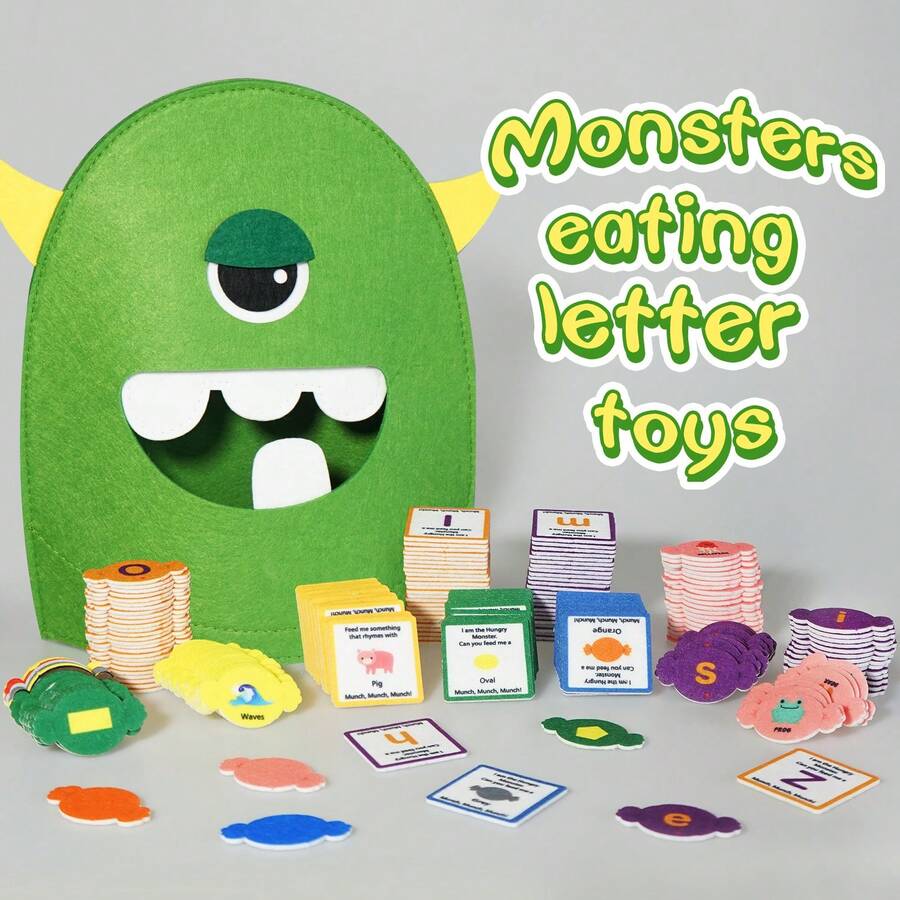 Preschool Early Education English Teaching Toy, Children's ABC Letter Learning Toy, Fun Word & Color Matching Game, English Learning Teaching Aid, Knowledge Feeding Monster Game, Suitable For Classroom And Home, Birthday Gift For Boys And Girls