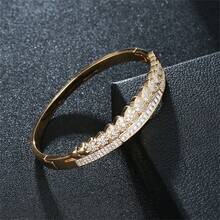 1pc Elegant Exquisite Double Row Patchwork Heart Full Zirconia Inlaid Design Bracelet For Women, Asymmetrical Inlaid Anniversary Confession Party Gathering Exquisite Jewelry - Bracelet - View 11
