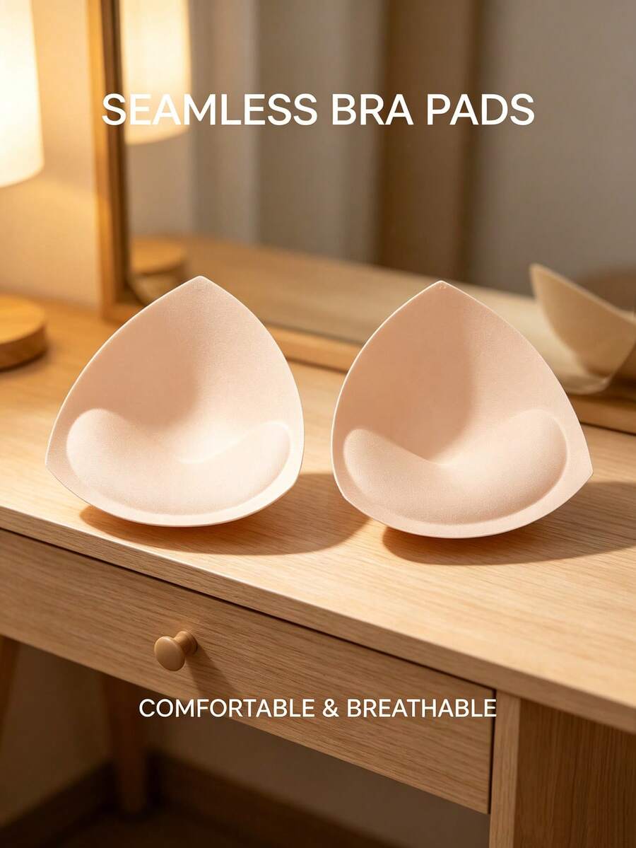 1 Pair Thickened Triangle Sponge Bra Pads, Sports Bra Insert Pads, Thickened Design For Full Shaping, Triangle Shape Fits Cup And Doesn't Shift Easily, Suitable For Sports Bras, Yoga Wear, Regular Bras, Comfortable & Confident - Apricot - View 1