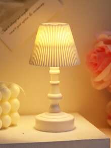 1pc Macaron Pleated Lampshade Mini Bedside Lamp, Soft LED Eye-Protection Night Light, Bedroom Sleep Light, Compact Portable Bedroom Atmosphere Lamp Decor, Sleep Companion, Room Decoration, Home Decor, Suitable For Desk, Dorm, Bedroom, Back To School Decor, Cute Gift - Warm Light - View 8