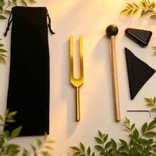 1 Set Gold Tuning Fork Set - Professional Ear Picking Tuning Fork Yoga Use Tuning Fork Training Set Gold Tuning Fork - 128Hz/256Hz/528Hz - Multiple Frequency Options Device Includes Black Mallet Stabilizer Comes With Cleaning Cloth Small Pouch Single Piece Combination - Gold - View 4