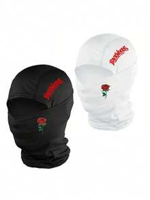1/2pcs Red Rose & Backwoods Letter Print Balaclava, Breathable Mesh Full Face Ski Mask, Hip Hop Streetwear Headwear, Suitable For Motorcycle Riding, Cycling And Daily Fashion - Multicolor - View 6