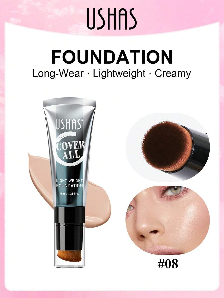 USHAS Corrector de Cobertura Completa, 8 Colores, Ligero e Hidratante, Cobertura Construible, Control de Grasa, Acabado Natural y Duradero, Brocha Integrada - #08 Neutral justo - Ver 1