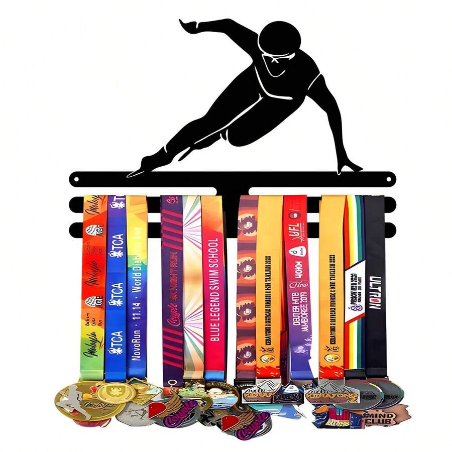 1PC Speed Skating Gold Silver Bronze Medal Display Rack, Metal Wall Decor Storage Rack, Suitable For Sports Awards, Weatherproof Display Collection - Perfect For Sports Enthusiasts And Athletes - Indoor And Outdoor Display, Ideal Gift For Sports Fans And Champions - Black - View 1