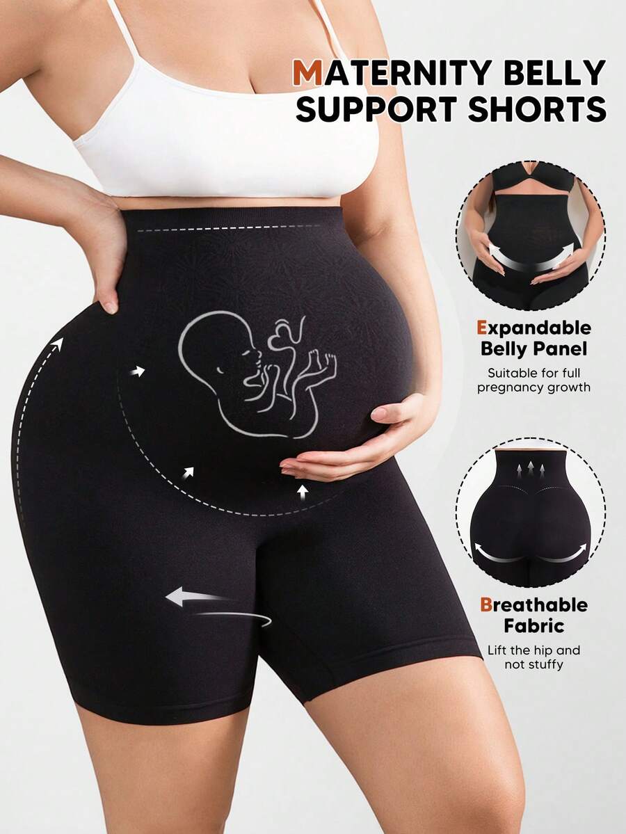 Short sans couture de soutien du ventre de maternité, sous-vêtement de maintien d'été pour prévenir les frottements - Noir - Voir 1