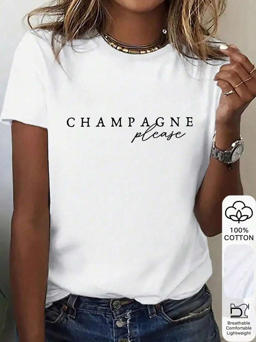 Women's Mexican Basic T-Shirt With Letter Print, Casual, Versatile, Round Neck And Short Sleeve, New Release - 白色 - 查看 1