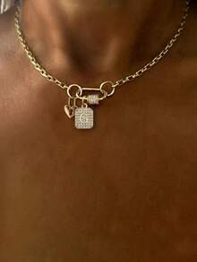 1PC Gold Screw Shaped A-Z Letter Necklace With Lock And White Diamond Chain, Unique Luxury Style, Suitable For Women's Daily Work Decoration - Yellow Gold - View 30