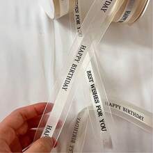 1 Roll "Happy Birthday" Theme Gift Wrapping Ribbon (36 Yards), Suitable For Cake Boxes, Gifts, Flower Bouquets Packaging And Decorative Bow Making, Cake Decoration Ribbon; Suitable For Weddings, Parties And Gift Decoration. - View 2