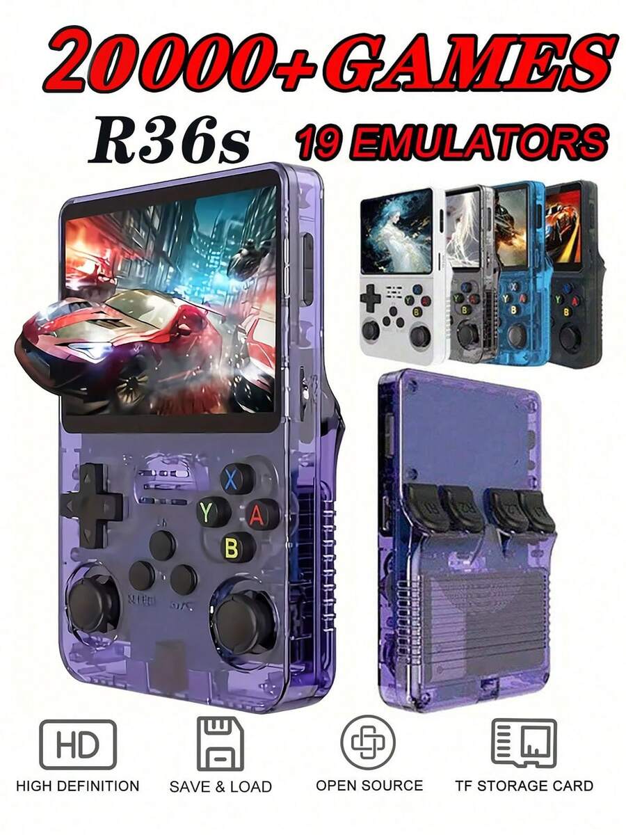 R36S 便攜式復古掌上遊戲機，3.5 吋 IPS HD 螢幕，Linux 系統，64GB 內建 20000+ 款經典遊戲，雙搖桿，長效電池續航，適合成人與青少年的完美禮物