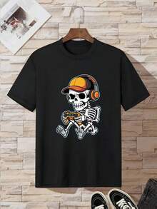 August 11, 2025, Summer T-Shirt For Boys With Skull Print, Casual Short Sleeve T-Shirt For Kids - Black - View 1