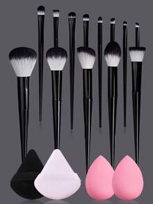 17PCS Black Makeup Brush Set With Beauty Sponges&Powder Puffs,Ultra-Soft Hair For Foundation, Eyeshadow&Blush,Complete All-In-One Cosmetic Tool Kit - Black - View 9
