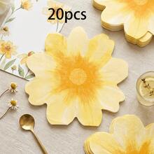1/20/40 piezas Servilletas con forma de margarita amarilla, servilletas de papel amarillo con relieve de 2 capas, servilletas estilo girasol, adecuadas para fiesta de cumpleaños estilo hippie, decoración de fiesta de margarita bohemia, fiesta de verano retro hippie - Multicolor - Ver 8