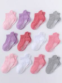 12 双女童防滑基础儿童运动袜、多功能蹦床袜、家居袜 - 彩色 - 查看 10
