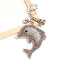 1pc Rhinestone Dolphin Tassel Keychain, Geometric Pattern Boho Zinc Alloy Keyring, Suitable For All Seasons - Light Blue - View 12