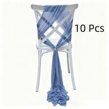 10 Pieces Wedding Tulle Sashes For ​Decoration Ribbon Chair Back Rectangular Cheesecloth Rustic Photography Props Decoration Elegant Anniversary Dinner Graduation Party Barbecue Ceremony Reception - Dusty Blue - View 6