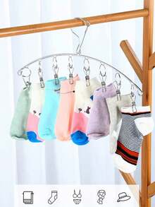 Stainless Steel Clothes Hanger, Available In 10, 20 Or 40 Hook Models. Features Wind-Proof Design And Rotating Hooks. Perfect For Hanging Socks, Bras, Underwear And Laundry Accessories. Ideal For Balcony, Dorm Room And Closet Organization - Multicolor - View 12