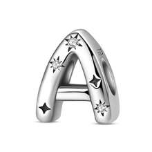1 pieza Encanto de cuentas de la serie de iniciales estrelladas de estilo cielo estrellado celestial de plata de ley S925 de baja alergia, adecuado para pulsera original, fabricación de joyas DIY para mujeres, regalo de cumpleaños - Blanco - Ver 17
