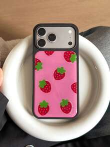 Korean Style 17 Pro Max Strawberry Phone Case Drip Glue Compatible With Apple Protective Cover Black Edge 16 Full Body Anti-Drop 15 Plus Girly 14/13/12 - Multicolor - View 5