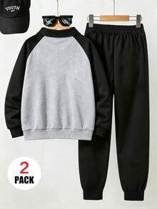 Boys' 2pcs Polo Collar Sweatshirt & Sweatpants Set, Football Letter Print, Comfortable & Soft, Suitable For Commuting, School And Sports - Multicolor - View 3