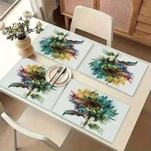 1/2/4/6/8PCS Floral Placemats,45*30cm,2 Prints: Sky Cloud Zinnia Painting & Watercolor Gradient Sunflower. 100% Polyester, Fade/Water/Stain/Heat Resistant, Machine Washable & Durable For Home Dining Decor. - Multicolor - View 11