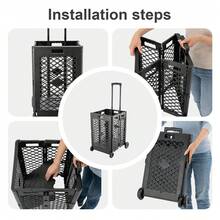 Shopping Trolley On Wheels Foldable Trolley Cart – 4-Wheel Portable Cart - Black 65L - View 3
