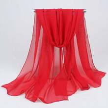1pc Solid Color Casual Polyester Fiber Scarf, Lightweight Long Scarf For All Seasons - Red - View 5