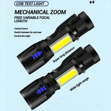 1PC Mini Zoom Long Range LED Flashlight, Super Bright Torch With Built-In COB Side Light, 3 Lighting Modes, USB Fast Charging & Power Indicator, Portable Multi-Function Light For Outdoor Fishing Camping Running Night Work Wilderness Exploration - 手電筒 - 查看 2