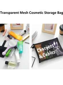 Mesh-Kosmetiktasche mit Datenkabel-Muster, rote gepolsterte tragbare Aufbewahrungstasche, Kosmetiktasche, Reise-Hautpflegetasche, Reise-Essentials, Wohnheim-Bedarf, Hochzeits-Brautgeschenk, Lehrergeschenk, Badezimmer-Schmuck-Lippengloss-Kosmetik-Aufbewahrungstasche, Feiertags-Sommer-Schulanfang-Rucksack - Verschiedenfarbig - Übersicht 6