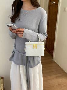 Tas Tangan Persegi Fashion Wanita, Tas Ponsel Selempang Elegan, Putih - Putih - View 5