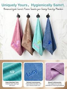 1/3/5pcs Customized Name & Paw Print Embroidered Pet Towels, Quick-Dry Microfiber Bath Towels, Suitable For Dogs And Cats, Perfect For Puppy Bathing, Beach, Camping And Daily Use, Multiple Colors Available, Suitable For Small/Medium/Large Pets - Multicolor - View 12